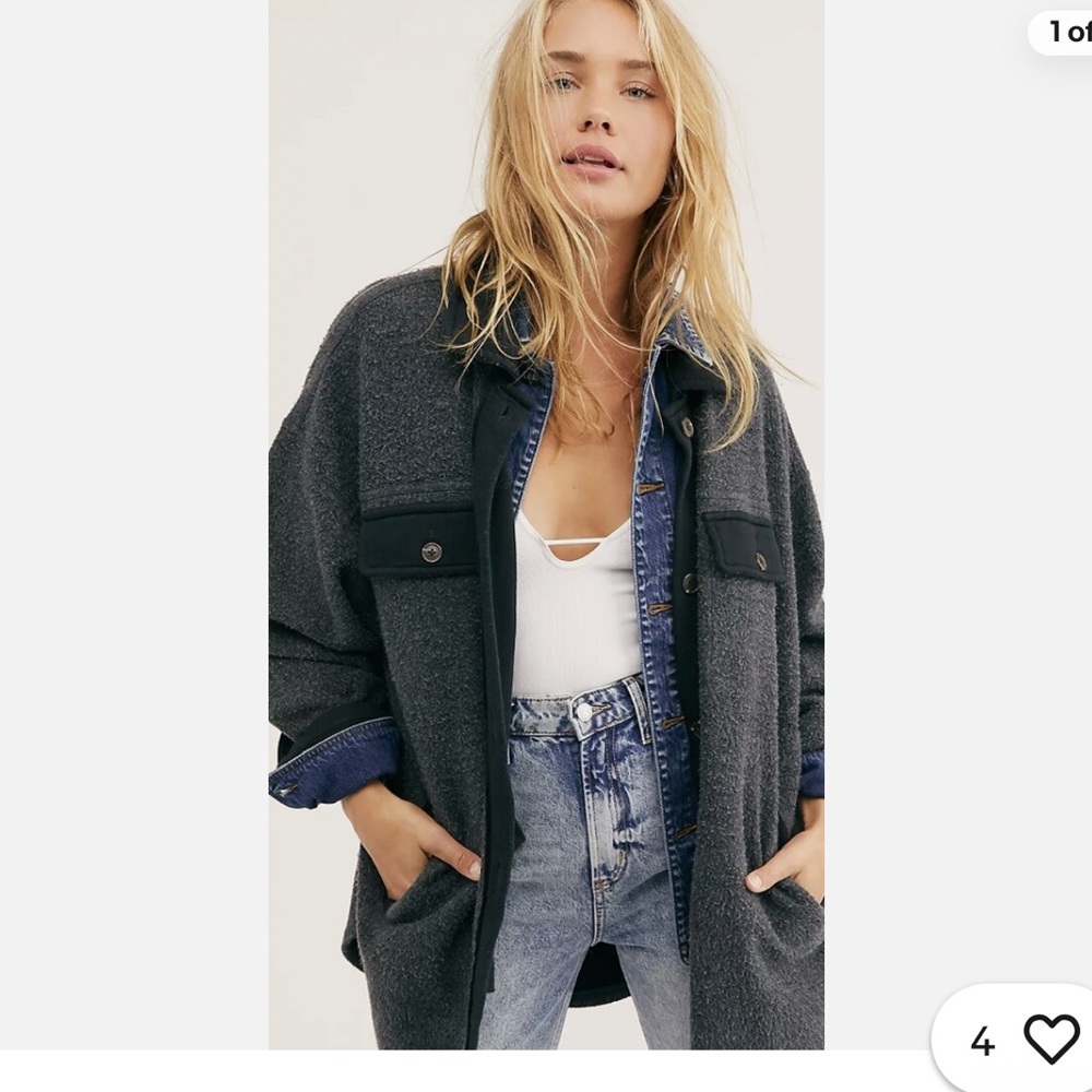 Free People Charcoal Ruby Oversized Shacket Jacket Womens Medium Boho Casual